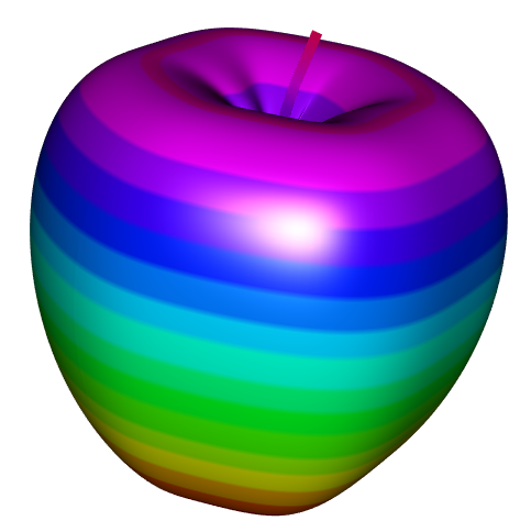 Parametric apple: Computer-generated image of an apple using parametric equations for the 3D solid surface.